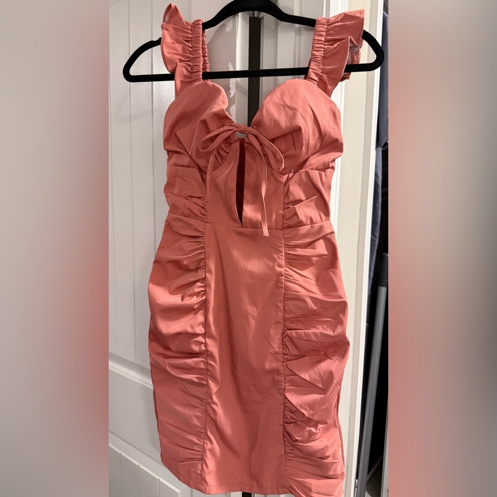 SHEIN Coral/Peach Ruched Dress